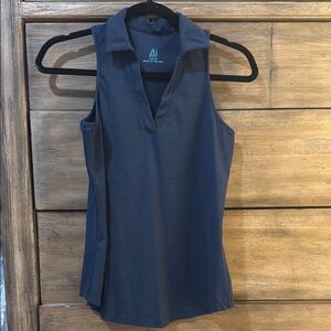 Blue Sleeveless Fitted Polo Button Down Shirt